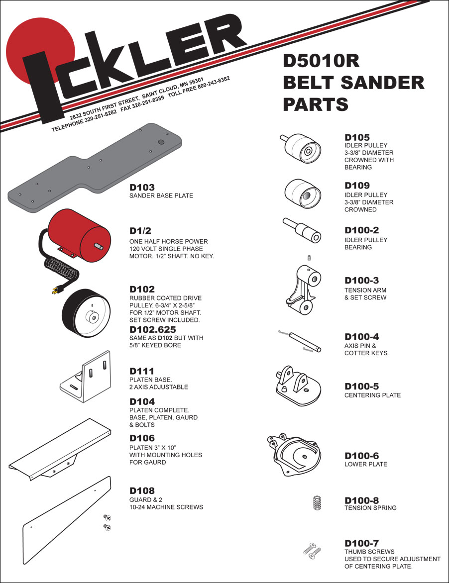 Ickler Belt Sander Parts Pictorial